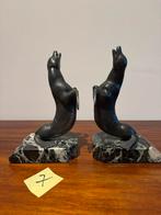 Deco ‘30 Boekensteun bronzen zeeleeuwen, Antiek en Kunst, Ophalen