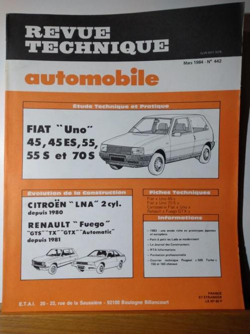 RTA - Fiat Uno - Revue technique automobile n 442, Autos : Divers, Modes d'emploi & Notices d'utilisation, Enlèvement ou Envoi