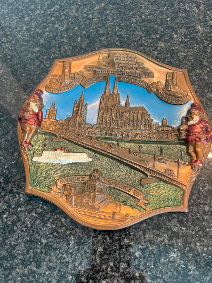 Koperen Plaat uit 1955 Koblenz Deutsches Eck, Antiquités & Art, Antiquités | Assiettes décoratives & Carrelages, Enlèvement ou Envoi