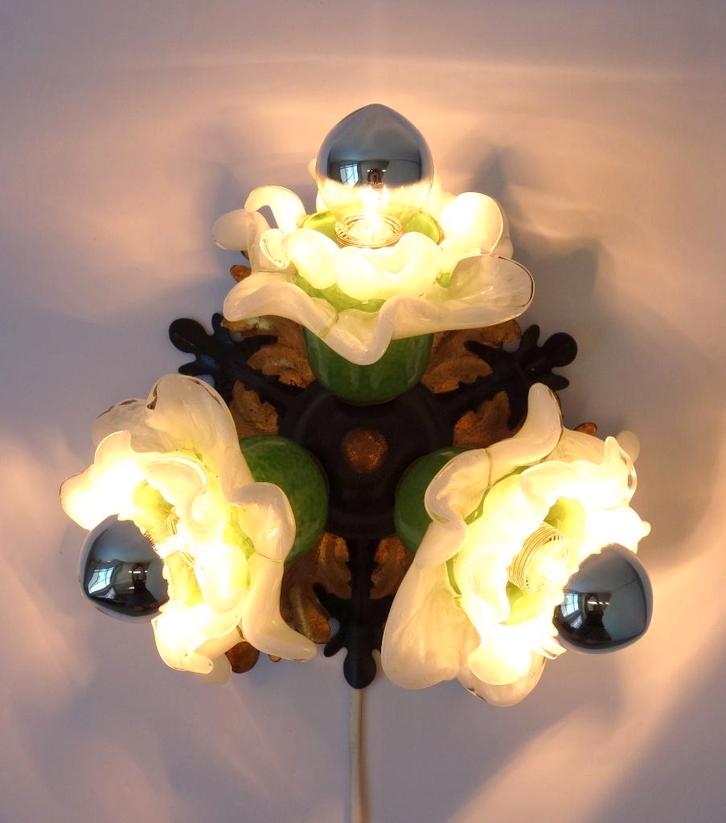 Vintage plafondlamp Murano Floral Frans Italiaans glas, Huis en Inrichting, Lampen | Plafondlampen, Gebruikt, Glas, Overige materialen