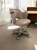Vintage taupe lounge stoel /  bureaustoel met chromen frame, Huis en Inrichting, Ophalen of Verzenden, Bureaustoel