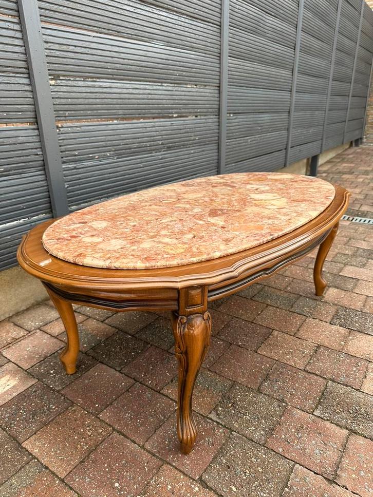 Vintage salontafel met marmeren blad – 119 cm, Huis en Inrichting, Tafels | Salontafels, Gebruikt, Minder dan 50 cm, 50 tot 100 cm