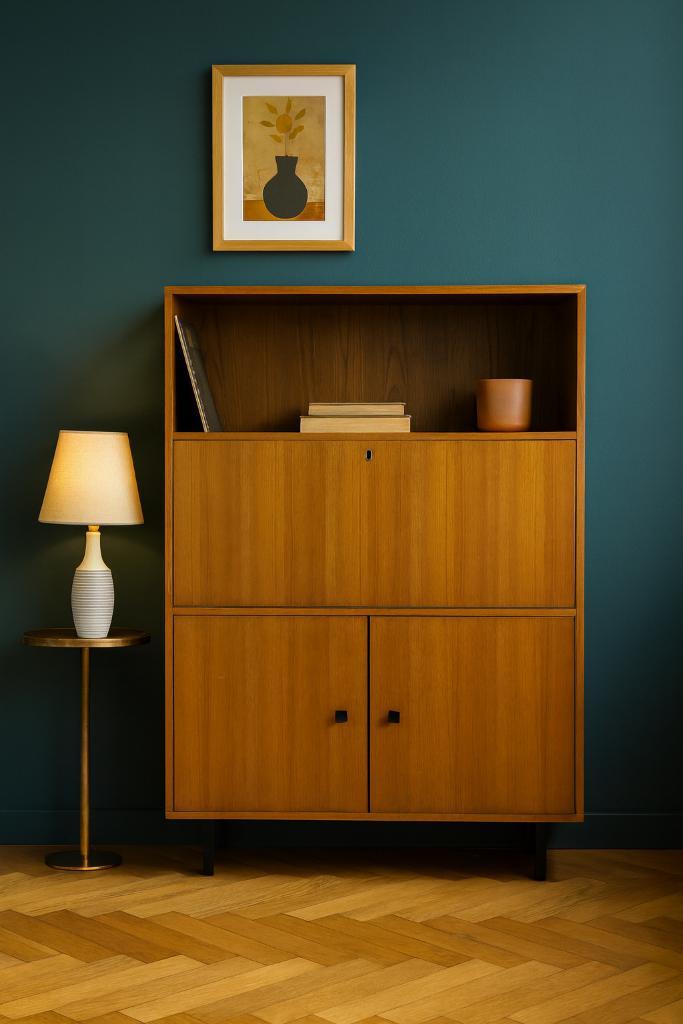 Prachtige vintage boekenkast, Huis en Inrichting, Kasten | Boekenkasten, Gebruikt, Met deur(en), Met klep(pen), Met plank(en)