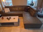Hoeksalon leder taupe kleur, Ophalen, Gebruikt, Leer