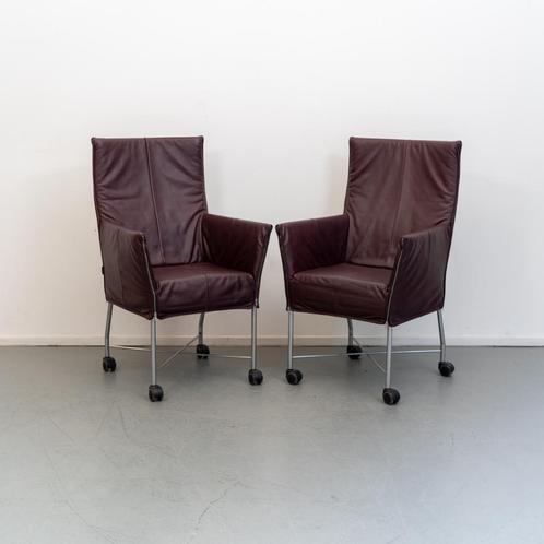 ACTIE!! 50x Montis Chaplin Stoel Aubergine Leer - Grijs/Wiel, Huis en Inrichting, Zetels | Voetbanken en poefs, Zo goed als nieuw