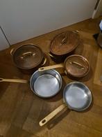 Koperen potbatterij, Huis en Inrichting, Keuken | Potten en Pannen, Ophalen, Inox, Gebruikt, Keramische plaat