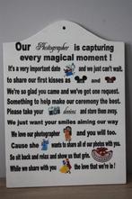 Houten bordje , voor Disney huwelijk , fotographer, Ophalen of Verzenden, Overige figuren, Zo goed als nieuw, Overige typen