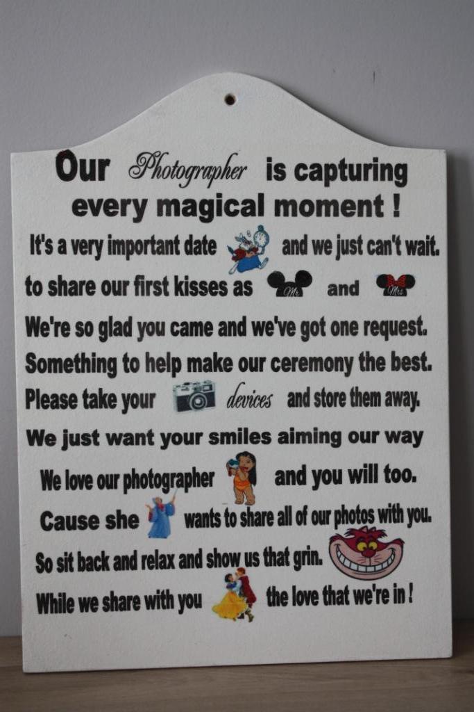 Houten bordje , voor Disney huwelijk , fotographer, Verzamelen, Disney, Zo goed als nieuw, Overige typen, Overige figuren, Ophalen of Verzenden