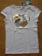Nieuw wit T-shirt van Okaidi met hart met pailletten 1586, Kinderen en Baby's, Kinderkleding | Maat 158, Overige typen, Meisje