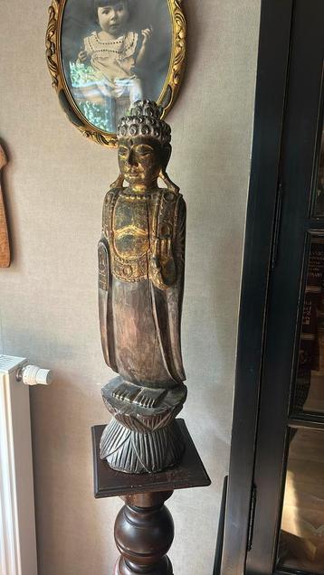 Statue de Bouddha ancienne en bois, Enlèvement, Utilisé