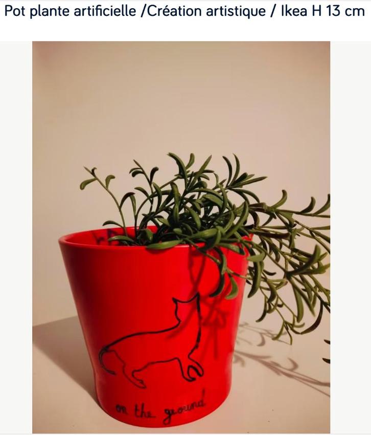 Pot plante artificielle /Création artistique / Ikea H 13 cm, Jardin & Terrasse, Pots de fleurs, Utilisé, Poterie, Intérieur, Balcon