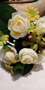bloemen zijde boeket lente gele roos madelief, Ophalen of Verzenden