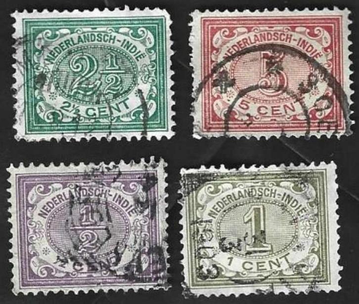 4 Zegels Nederlands-Indië 1902 Cijfer type 'Vürtheim', Postzegels en Munten, Postzegels | Nederlands-Indië en Nieuw-Guinea, Gestempeld