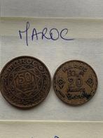 Devise MAROC: 2 pièces (20 fr. - 50 fr.) 1952?, Postzegels en Munten, Munten | Afrika, Ophalen of Verzenden, Overige landen, Losse munt
