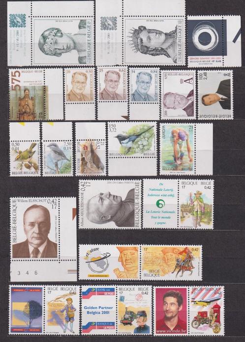 België 2001 volledig jaar **, Postzegels en Munten, Postzegels | Europa | België, Postfris, Postfris, Verzenden