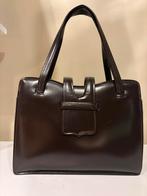 Vintage handtas boxcalf leder chocolade bruin, Enlèvement ou Envoi, Comme neuf, Brun, Sac à main