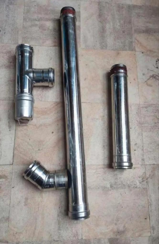 Inox Pallet kachel buizen set, Doe-het-zelf en Bouw, Buizen en Afvoer, Zo goed als nieuw, Afvoer, Inox, Minder dan 2 meter, 80 mm of meer