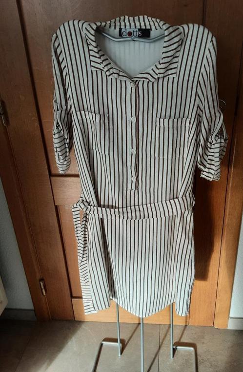Gestreept linnen kleedje mouwen mt 42 *Dotts* Hele g.staat, Kleding | Dames, Jurken, Zo goed als nieuw, Maat 42/44 (L), Wit, Knielengte