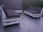 Lounge set pallet 4 zetels met kussens. 3 van 1m 1 van 1,7m, Tuin en Terras, Ophalen, Gebruikt