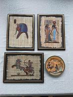 3 Ingekaderde Egyptische papyrus en schoteltje, Ophalen, Zo goed als nieuw, Overige typen