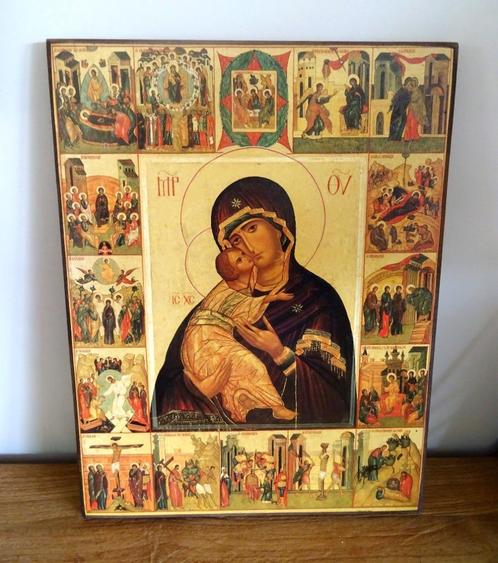 Grande icône, Vierge de Vladimir et les mystères du Rosaire, Collections, Religion, Utilisé, Christianisme | Catholique, Autres types
