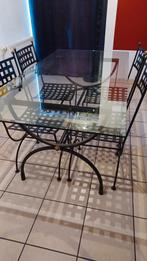 Table salle à manger en verre et fer forgé, Enlèvement, Comme neuf, Verre