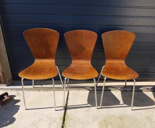 OPRUIMING! Set van 3 Deens design vintage vlinderstoelen., Huis en Inrichting, Stoelen, Gebruikt, Drie, Hout, Metaal, Bruin, Ophalen