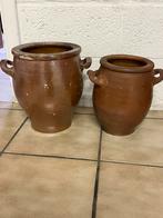 Lot 2 pots anciens en grès brun – Vintage / déco rustique, Antiquités & Art, Enlèvement