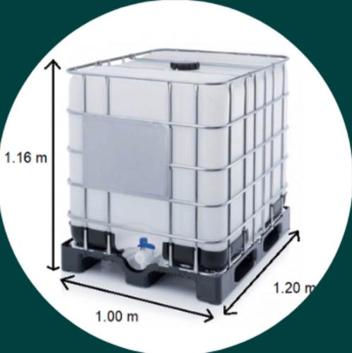 Cuve Ibc 1000l + palette+cage (aussi dispo en noir, 600,300l, Jardin & Terrasse, Barils de pluie, Comme neuf, Métal