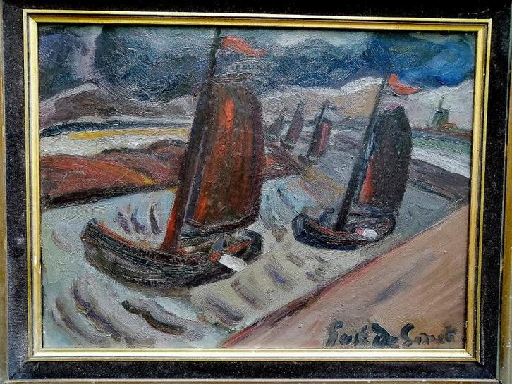 Gustave Franciscus De Smet '' Botters op de Rivier " oliever, Antiek en Kunst, Kunst | Schilderijen | Klassiek, Verzenden