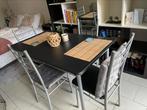 Table noire + 4 chaises, Comme neuf, 100 à 150 cm, Rectangulaire, 50 à 100 cm
