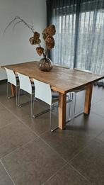 Table à manger en bois d'orme avec 6 chaises modernes, Maison & Meubles, 100 à 150 cm, Enlèvement, Utilisé, Rectangulaire