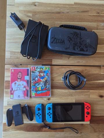 Switch + Mario Odissey + Fifa + Zelda traveler case, Enlèvement, Utilisé