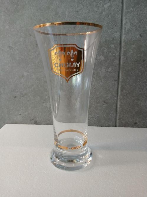 CHIMAY PERES TRAPPISTE fluitglas in goud - perfecte combinat, Verzamelen, Biermerken, Nieuw, Glas of Glazen, Overige merken, Ophalen of Verzenden