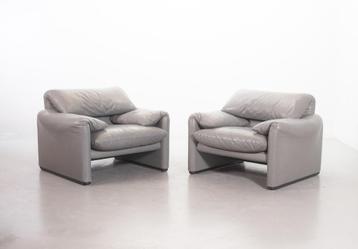 Italiaanse Set Leren Maralunga Lounge fauteuils voor Cassina beschikbaar voor biedingen