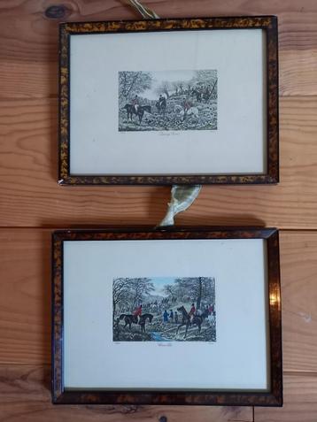 2 schilderijtjes jachttafereel, Antiek en Kunst, Ophalen