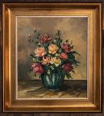 Handgeschilderd bloemstilleven in prachtige massieve lijst, Antiek en Kunst, Ophalen