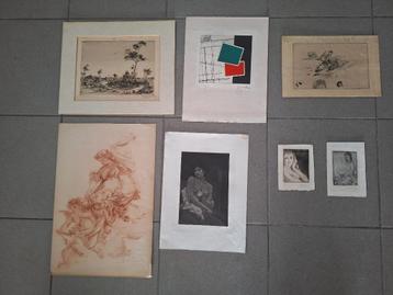 Mooie verzameling van 7 originele etsen periode 1900/1940  beschikbaar voor biedingen