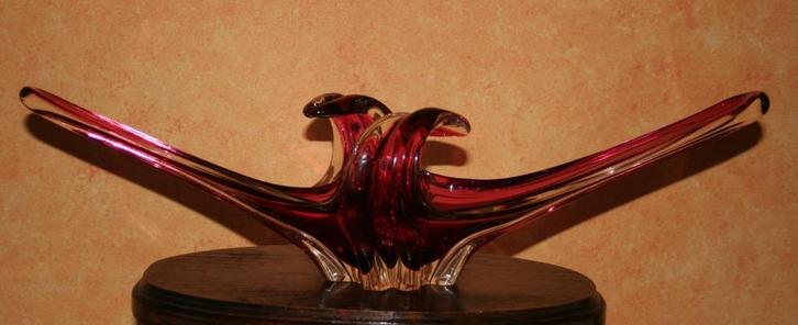 Puntgave rood witte Murano schaal/vaas, Antiek en Kunst, Antiek | Glaswerk en Kristal, Ophalen of Verzenden