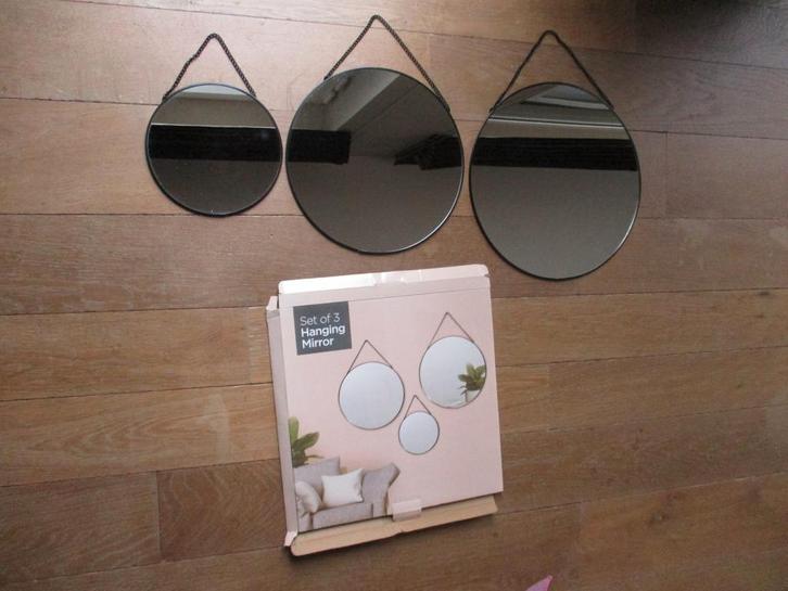 Ronde hangspiegels set 3 , 35 30 20 cm metaal frame ketting, Maison & Meubles, Accessoires pour la Maison | Miroirs, Comme neuf