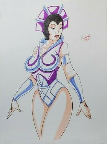 Evil Lyn getekende originele marker/inkwash tekening - NEW beschikbaar voor biedingen