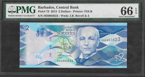 Barbados - 2 Dollar 2013 - Pick 73 - PMG 66 EPQ, Postzegels en Munten, Bankbiljetten | Oceanië, Los biljet, Ophalen of Verzenden