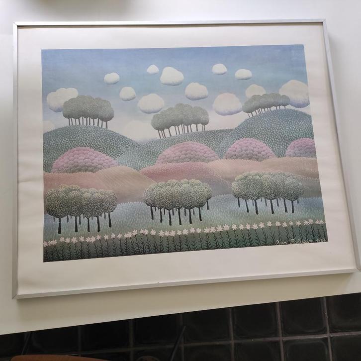 Kader met foto wolken, enz.- naïeve kunst, Maison & Meubles, Accessoires pour la Maison | Peintures, Dessins & Photos, Enlèvement ou Envoi