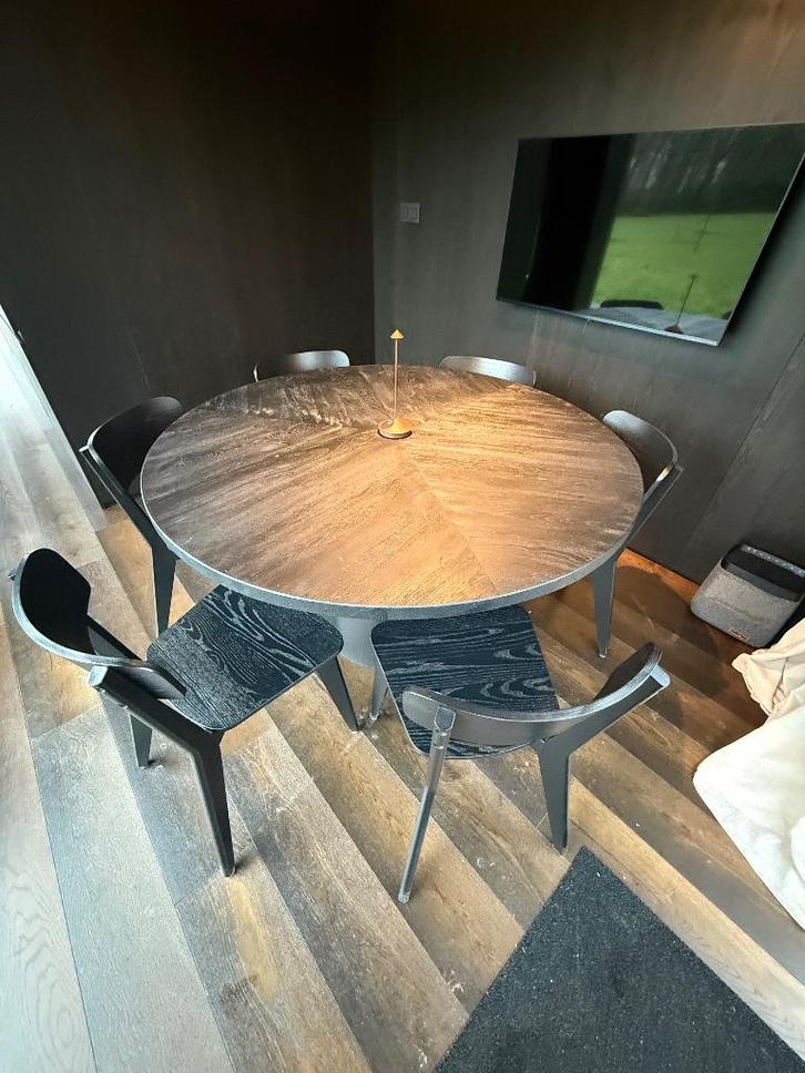 Eiken tafel zwart + 6 stoelen, Antiek en Kunst, Antiek | Meubels | Tafels, Ophalen