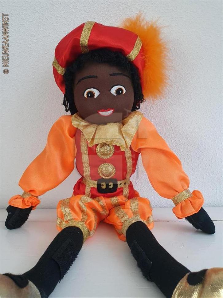 Authentieke etalage zwarte Piet pop - 45cm, oranje/rood, Diversen, Sinterklaas, Verzenden