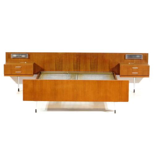 Vintage mid century teak tweepersoonsbed slaapkamer bed set, Huis en Inrichting, Slaapkamer | Bedden, Zo goed als nieuw, Tweepersoons