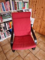 2x Iconische IKEA Poang fauteuils in rode stof, 100 tot 125 cm, Moderne, Zo goed als nieuw, Hout