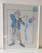 Aquarel met clown voor kinderkamer, Comme neuf, Peinture, Moins de 50 cm, Enlèvement