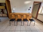 Set van 4 stoelen licht hout/zwart kunstleer, metalen poten, Ophalen, Gebruikt, Zwart, Vintage 1979