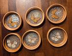 Vintage onderzetters bamboe met vlinder (6 stuks), Ophalen of Verzenden, Gebruikt, Glas of Kopje